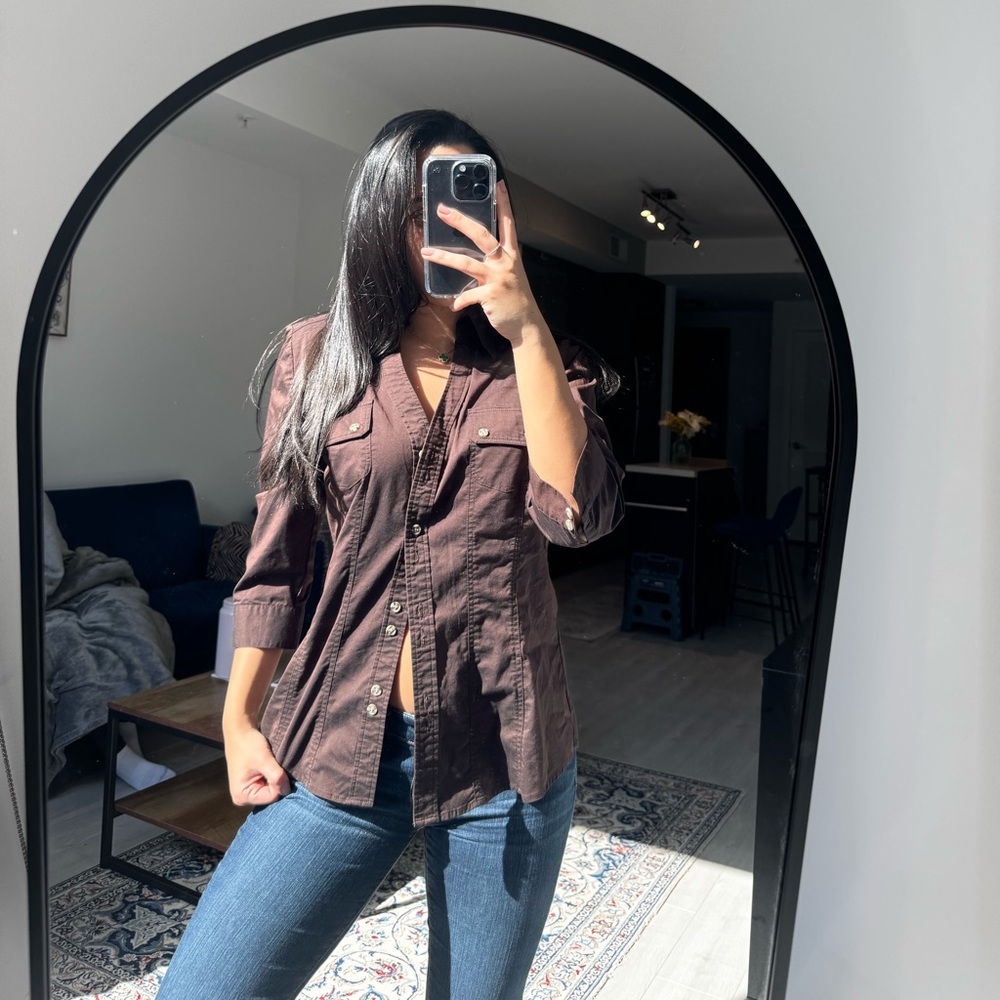 Women's Brown Button-Up Top